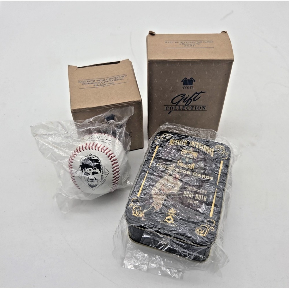Avon Babe Ruth 100th Anniversary Commemorative Baseball & 5 Collector Cards Lot